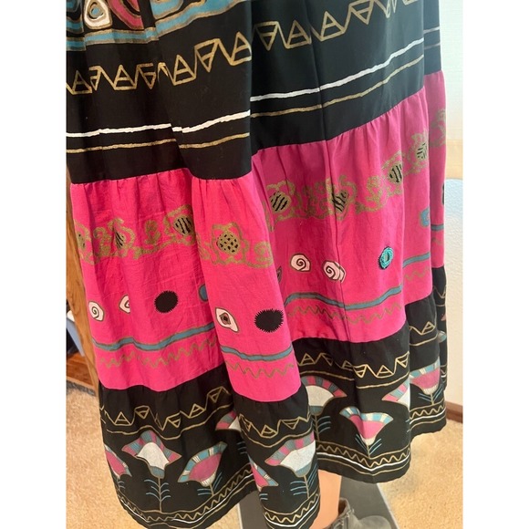 Vintage Ramona Rull Folk Art Festival Dress Pink Black Cotton Size S/M (P) - Picture 9 of 16